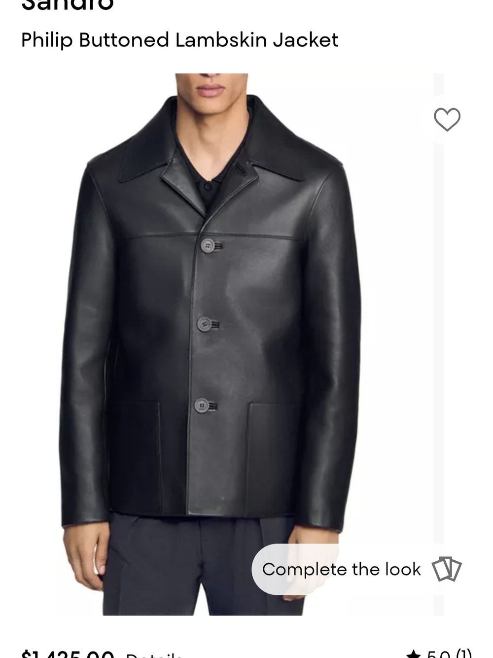 Sandro Black Button-Front Lambskin Shirt Jacket